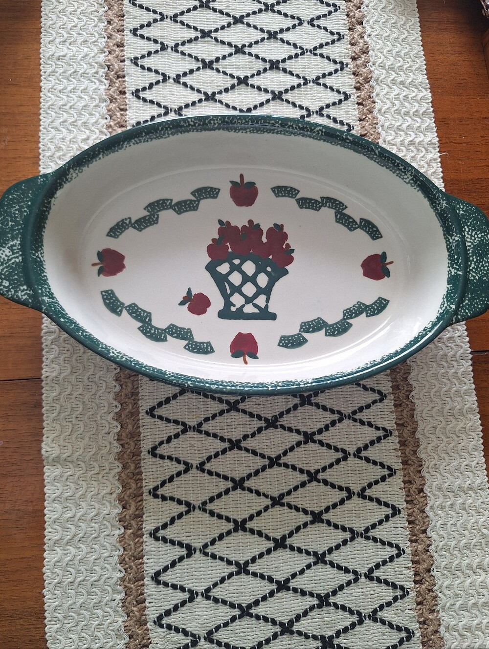 Vintage Spongeware Apple Platter, Cottage Americana
